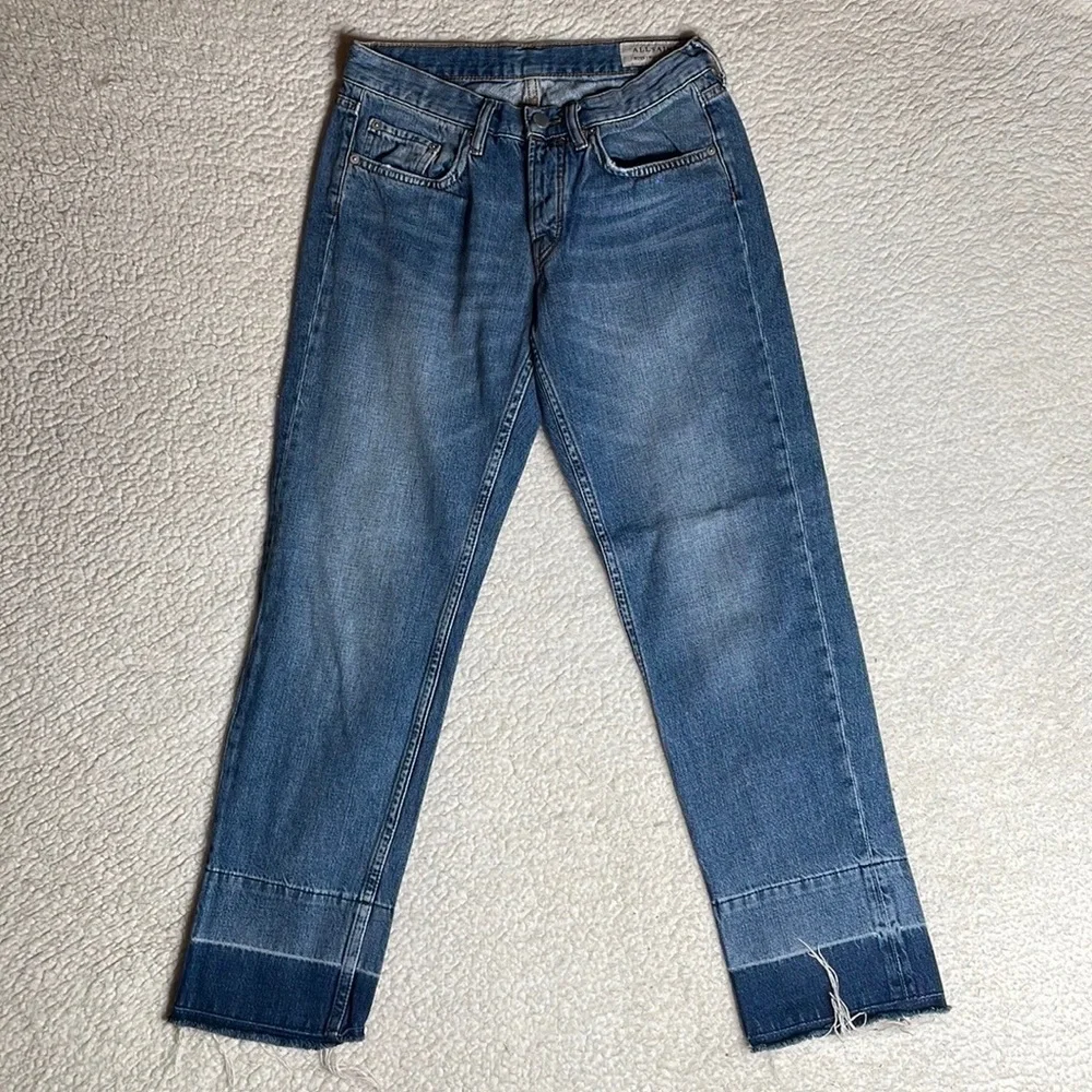 ALL SAINTS DENIM Boys Frayed Ty Jean in Mid Indigo size 25 Button Fly